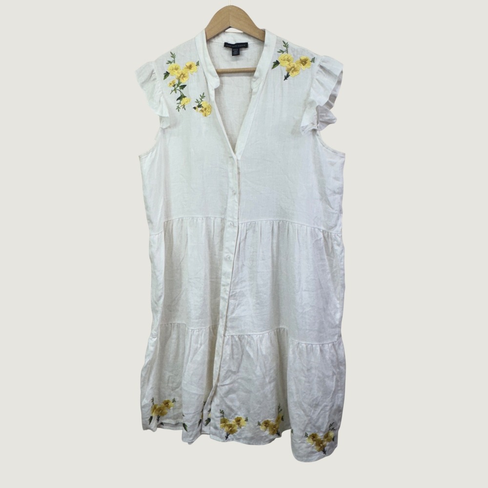 Saks Fifth Avenue Womens Linen Embroidered Tiered Ruffle Midi Dress White L